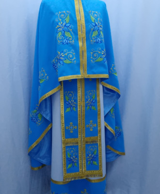 Шати для священнослужителів вишиті Ф27, блакитні з блакитною лілією